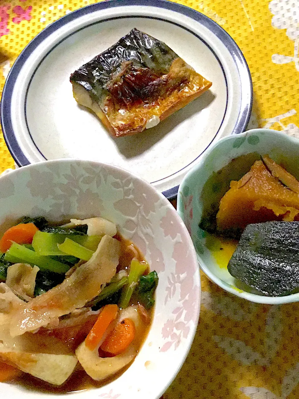 塩鯖　小松菜と豚肉の炒め煮　南瓜煮|掛谷節子さん