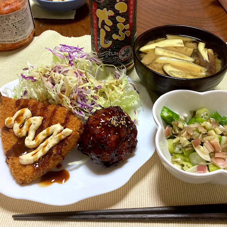 茄子の味噌汁とオクラとミョウガ和えとお惣菜|akkoさん