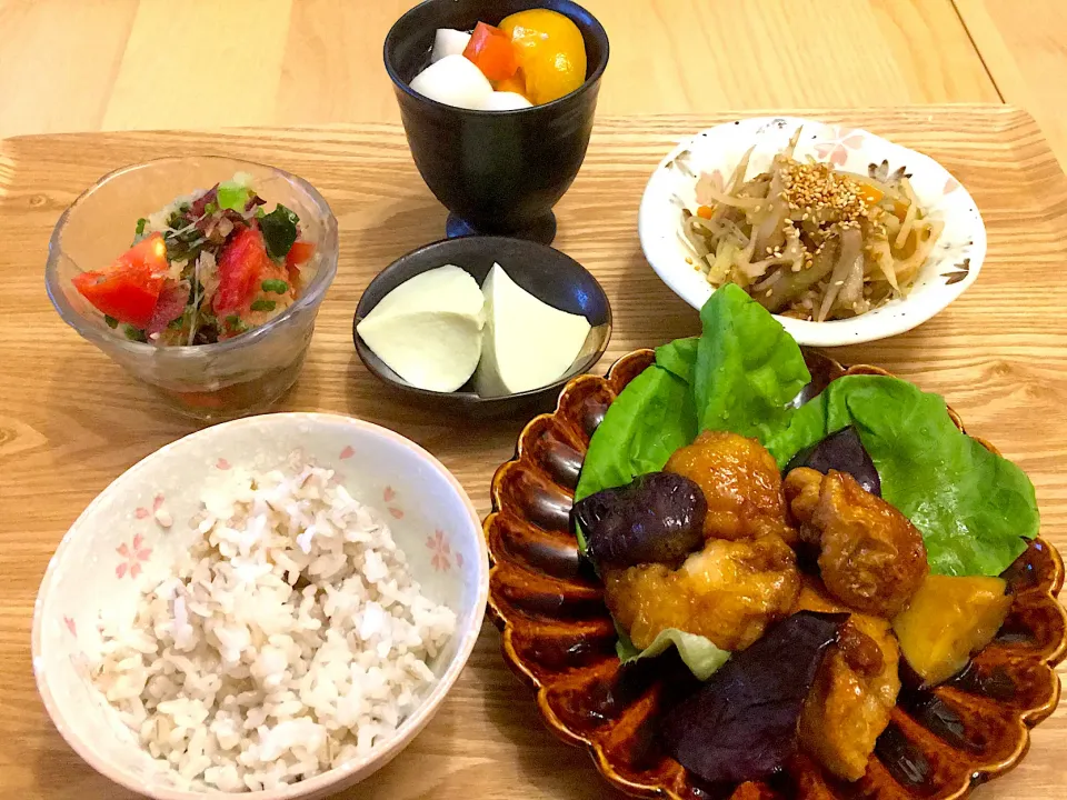 Snapdishの料理写真:今日の夕食　ナスと鶏肉の甘酢和え|ふわ猫はなちゃんさん