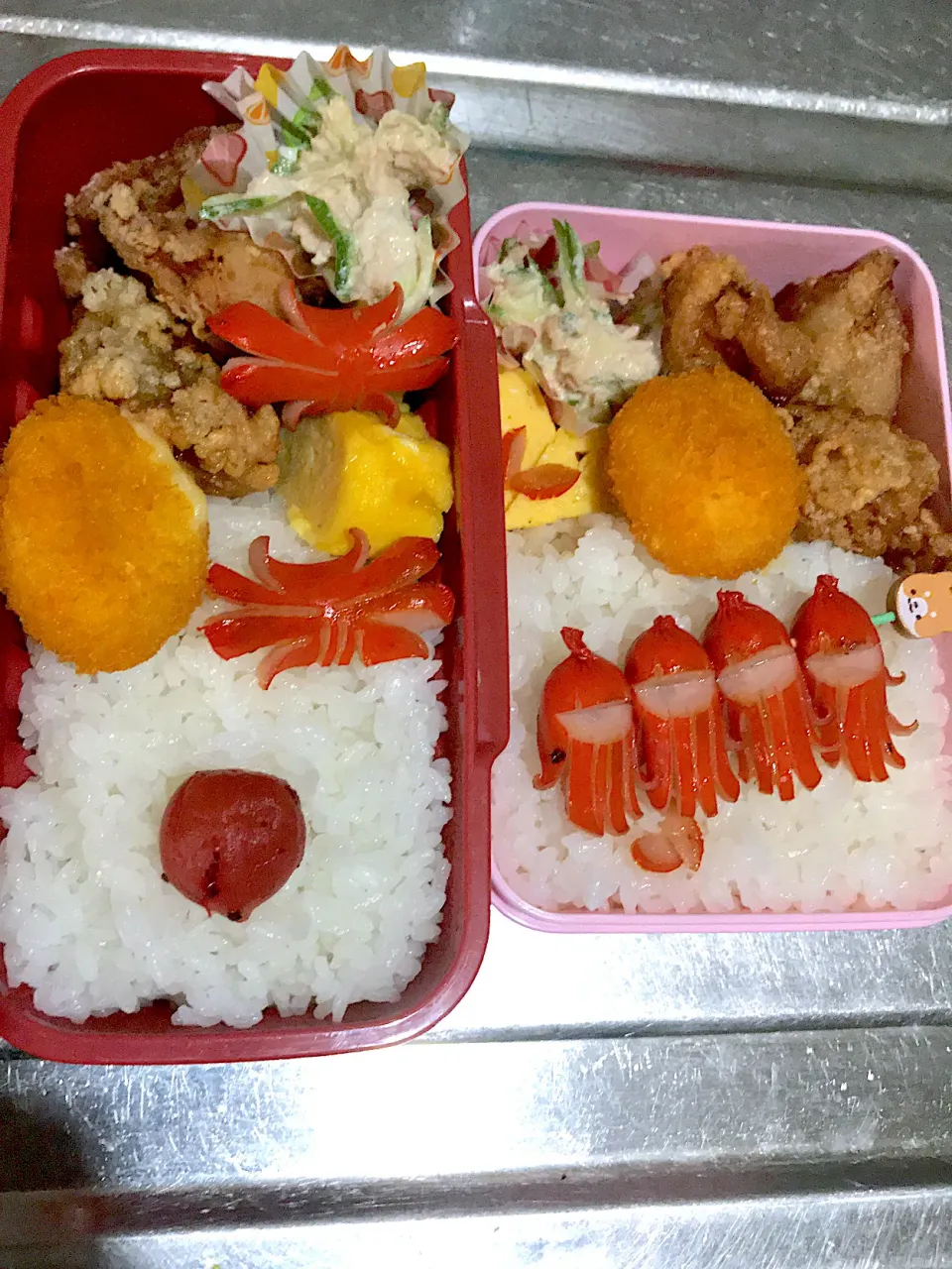 ウインナー星人と唐揚げのお弁当♪|こーやさん