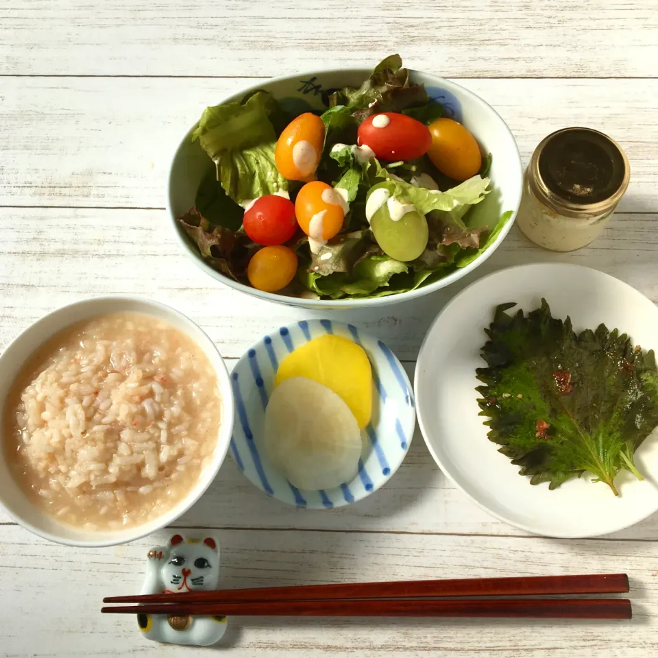 Snapdishの料理写真:カニ雑炊の朝ごはん|はるさん