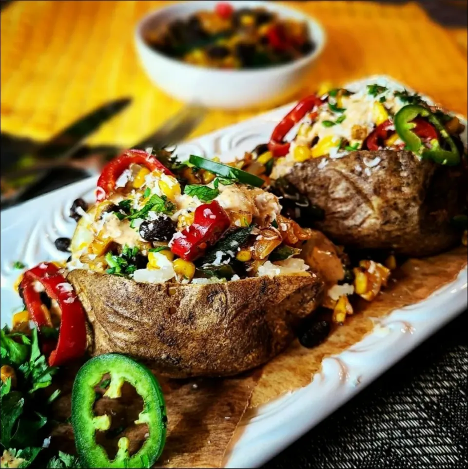 Snapdishの料理写真:Baked Potato with Carmelized Corn and Pepper stuffing...|Jbunny Caféさん