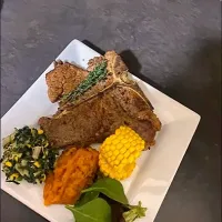 T bone steak , spinach , butternut, sweetcorn , country salad|Chef Jayさん