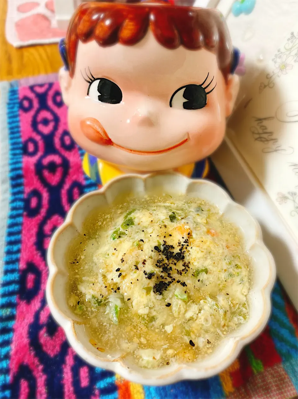 オクラとお豆腐のたまご蒸し♡にんじん＆油揚げプラスゴマ風味あんかけバージョン。|ぽき。さん