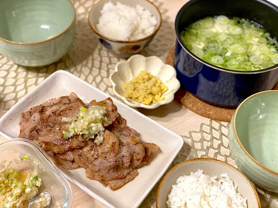 Snapdishの料理写真:ネギ塩ポークとあったか湯豆腐|ひろさんとゆりさんさん