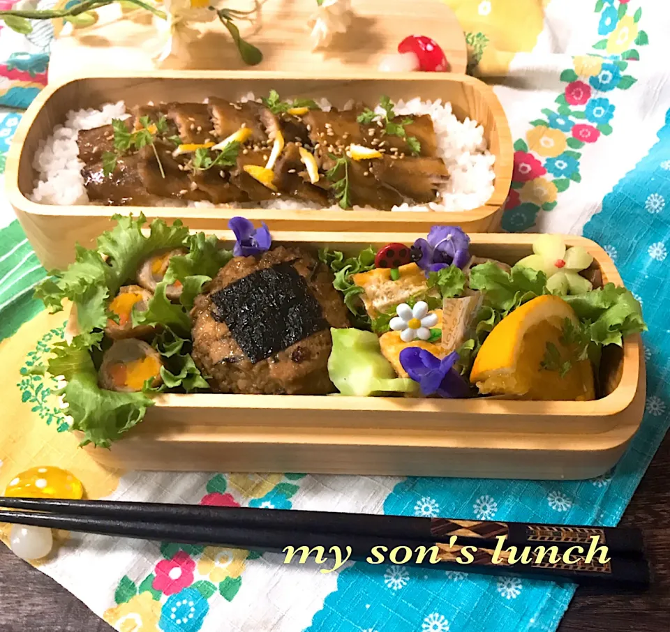 Snapdishの料理写真:サンマ蒲焼丼andつくね弁当|kotokotoさん