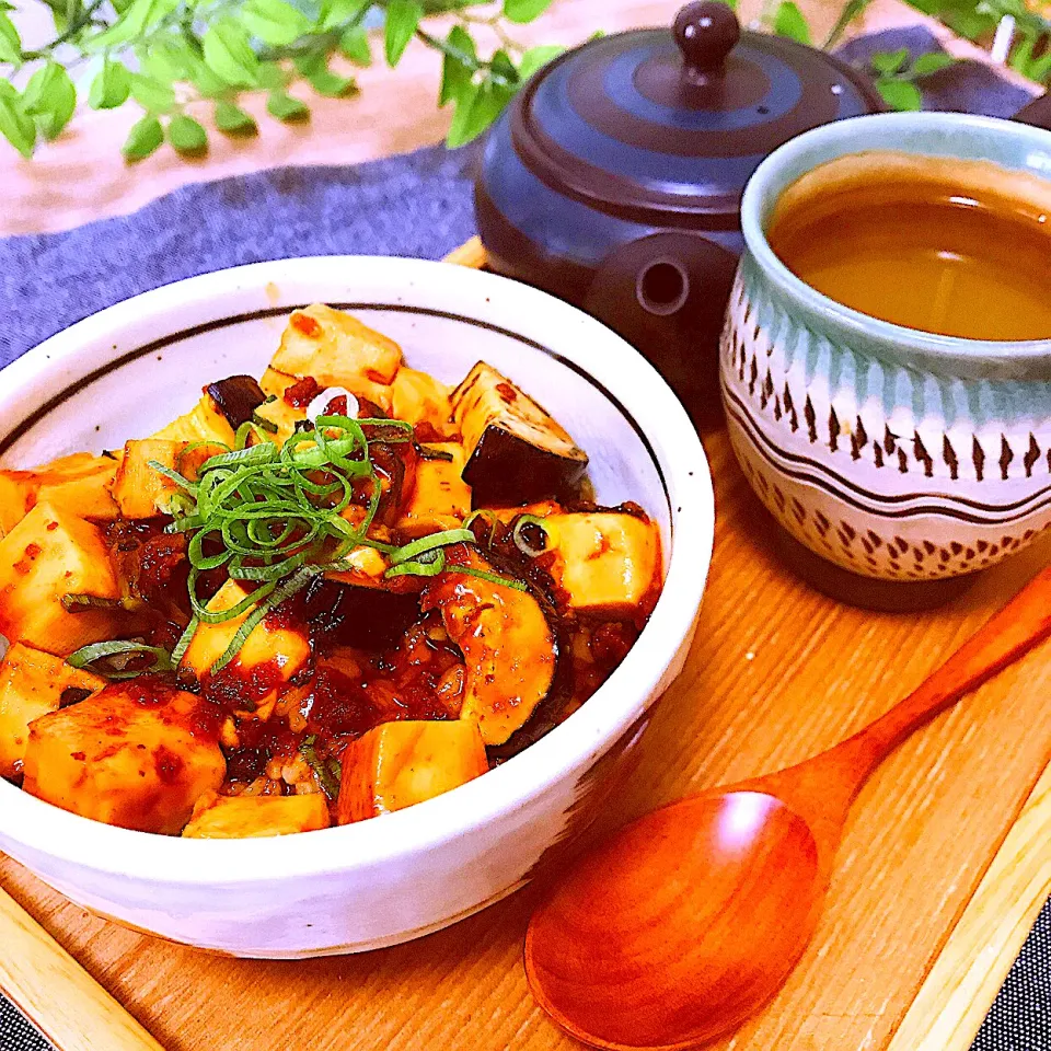 昼に丁度いいご飯茶碗サイズの麻婆茄子丼🍚🍲　いただきま〜す。😋|Sの食卓さん