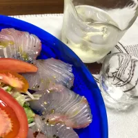 Snapdishの料理写真:ハマチのカルパッチョ🎵|ゆんもりさん