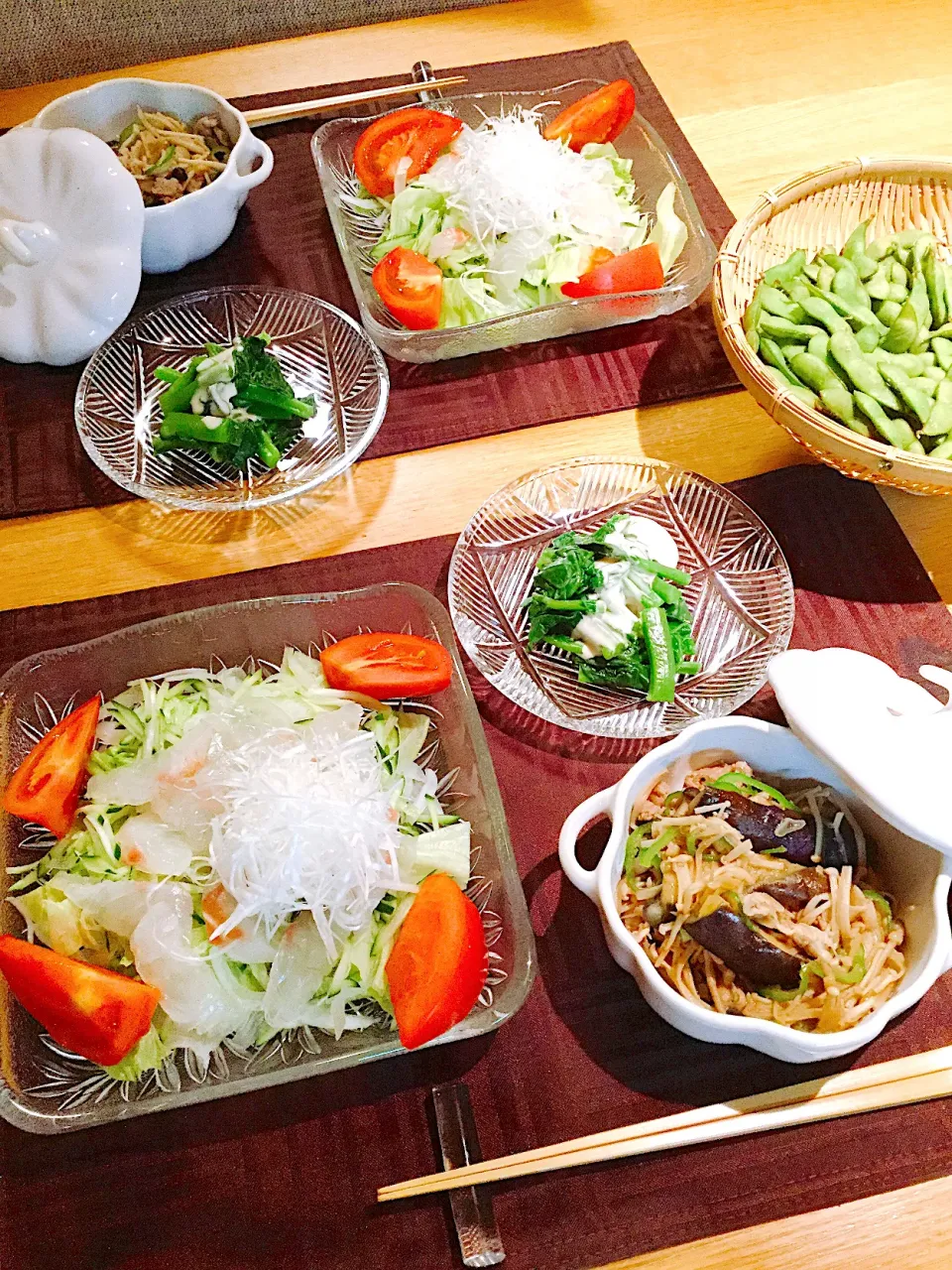 鯛昆布締め中華サラダ、豚肉茄子キノコ生姜醤油炒め|papinさん