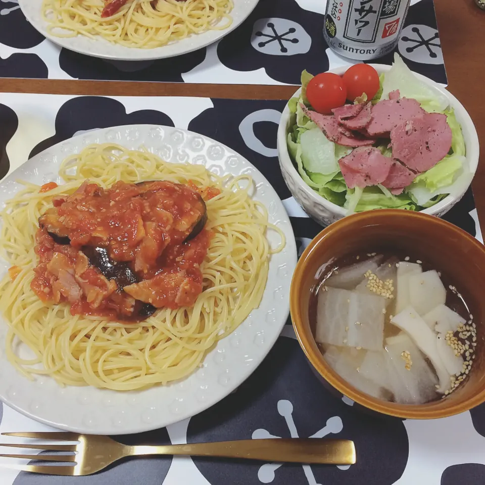 アラビアータ🍝と中華スープ|waiwaiさん