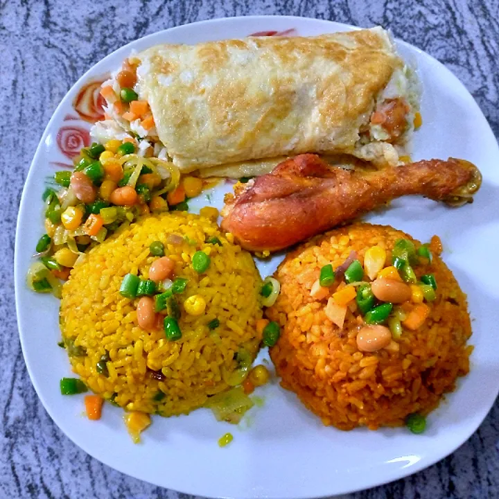 tumeric rice, egg shawama, Nigeria jellof  and drum stick|Judith Oguさん