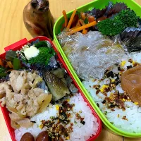 Snapdishの料理写真:生姜焼き　茄子煮　金時豆　ピーマンとにんじんのきんぴら　ブロッコリー🥦 弁当|Kumiko Kimuraさん