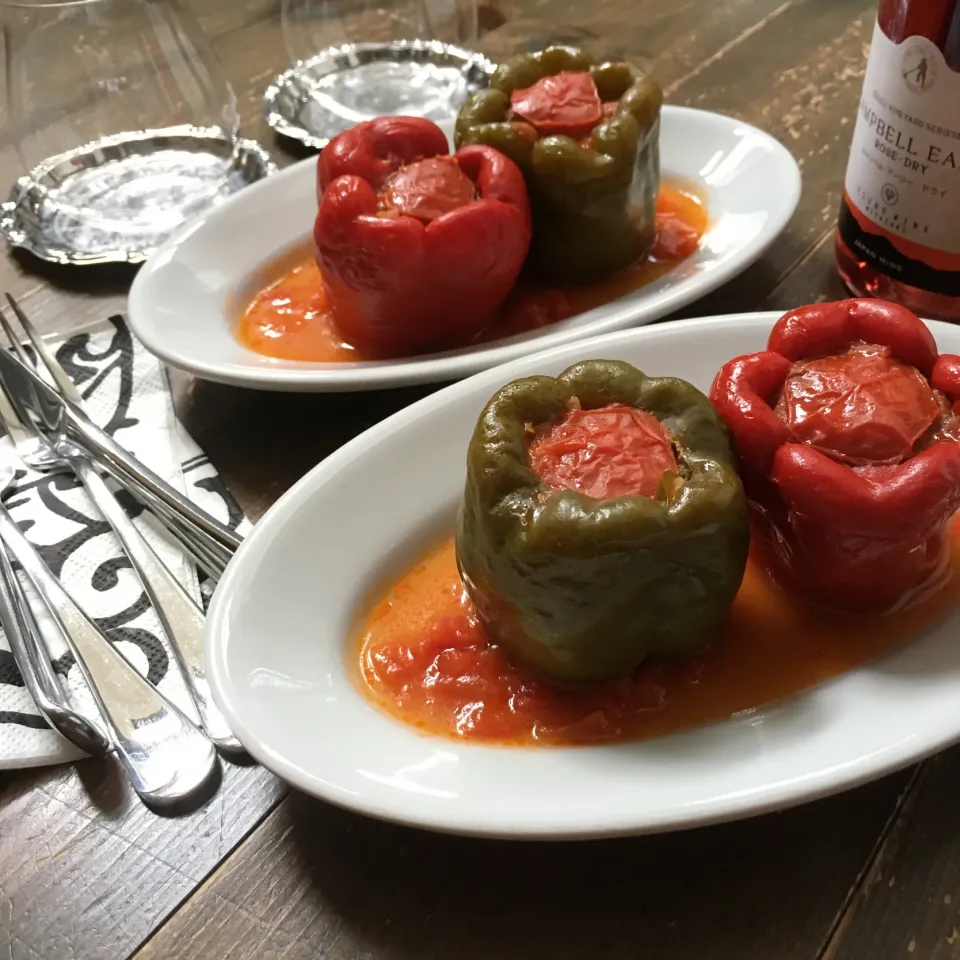 Biber Dolması🇹🇷Stuffed peppers  ドルマ🌶と宮崎のロゼ🍷🇯🇵#家飲み部|七海さん