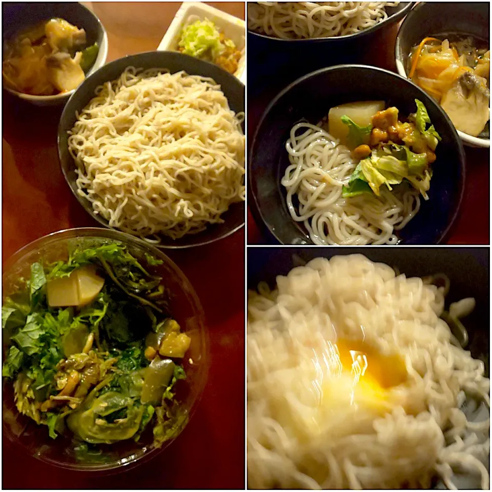 Midnight  meals🌝 万願寺とうがらしと鰆の南蛮漬け･納豆･温玉･お蕎麦･お野菜たっぷりｻﾗﾀﾞ|🌈Ami🍻さん