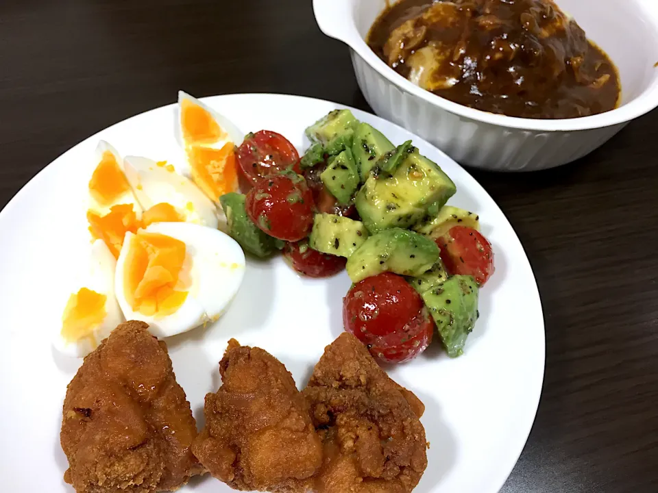 9/12 カレー煮込みチーズハンバーグ&唐揚げ|sunrisedxさん