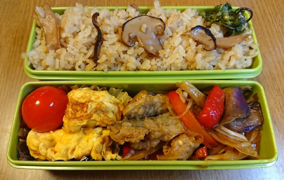 松茸ご飯と鯊の南蛮漬け弁当|りょーさん