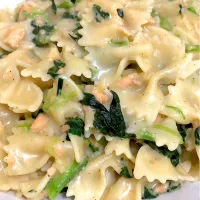 Snapdishの料理写真:Creamy salmon & spinach pasta|H3L1DAさん