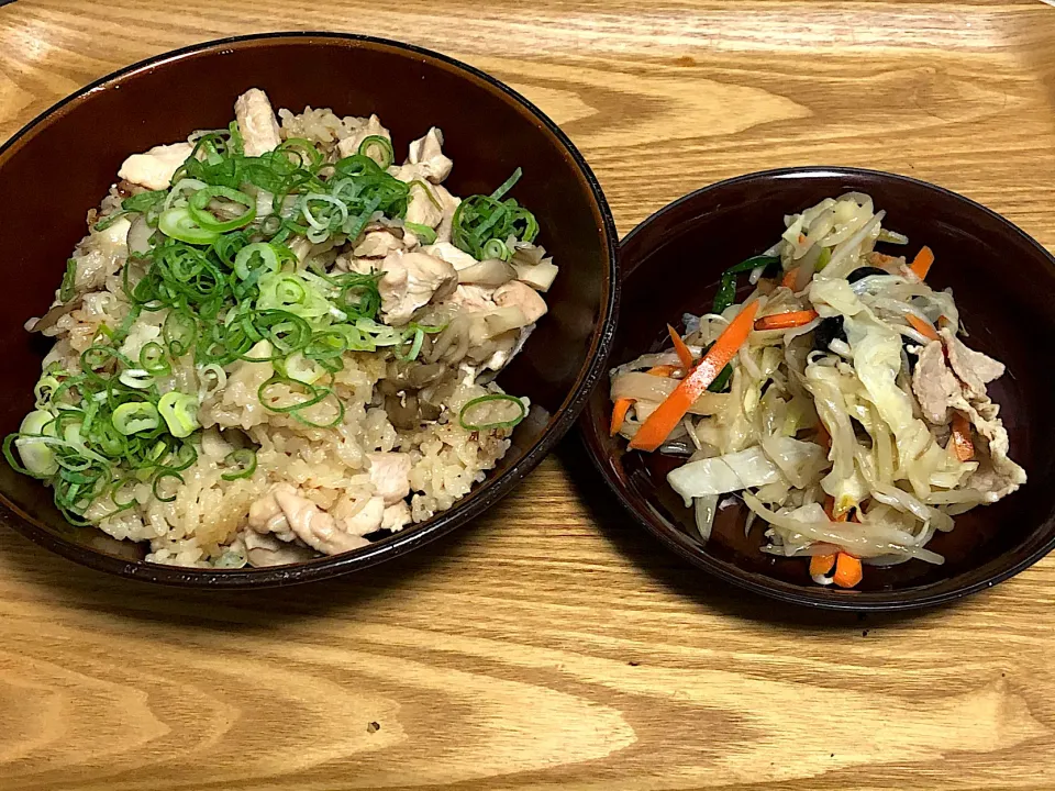 ☆鶏肉と舞茸の炊き込みご飯　☆野菜炒め|まぁたんさん