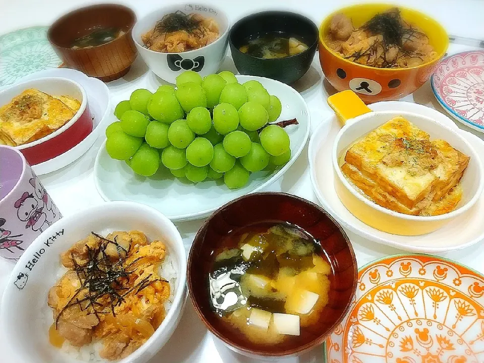 夕食(*^^*)
親子丼
厚揚げのツナチーズ焼き
シャインマスカット
お味噌汁(豆腐、ワカメ)|プリン☆さん