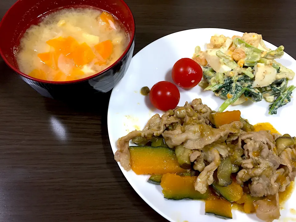 Snapdishの料理写真:9/15 豚肉かぼちゃナスの炒めあんかけ|sunrisedxさん