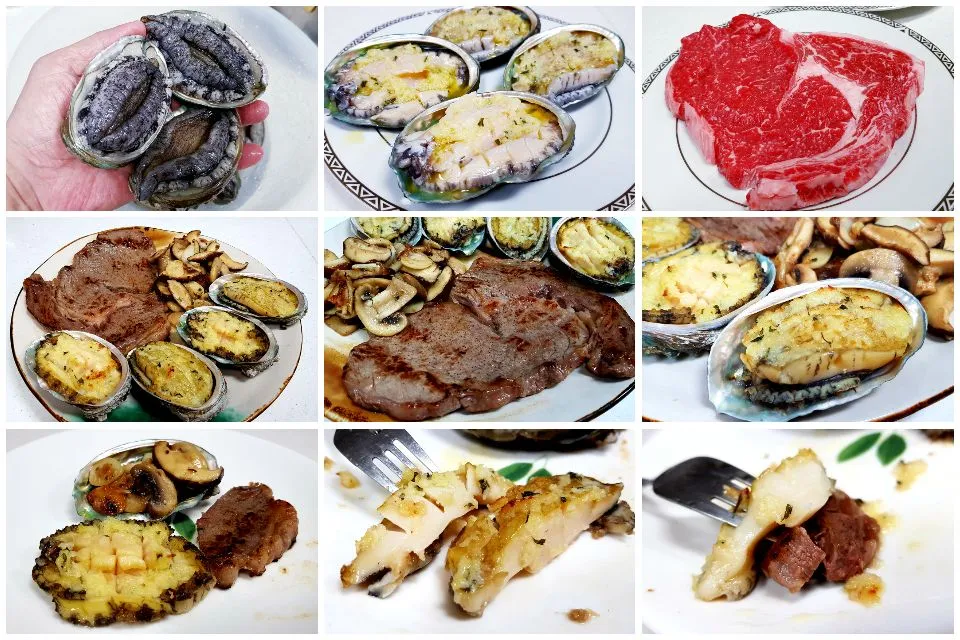 grilled abalone in garlic butter and pan-seared steak|steven z.y.さん