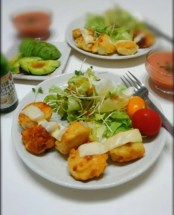 Snapdishの料理写真:からあげビールさんの料理 ささみのお豆腐明太マヨからあげくん♡katsunちゃんハピバ|みったんさん