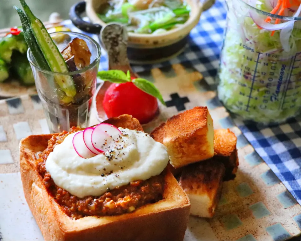 キーマカレーでパングラタン風♬︎♡|ふみよさん