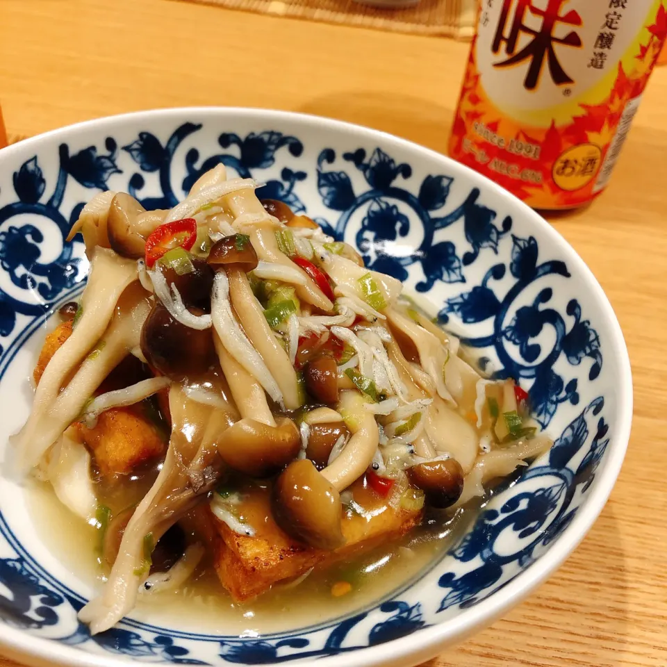 厚揚げの🍄きのことしらすの餡かけ|みかんさん