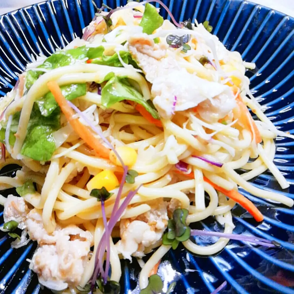 野菜たっぷりゴマドレッシング＋ポン酢〜パスタ|ペンギンさん