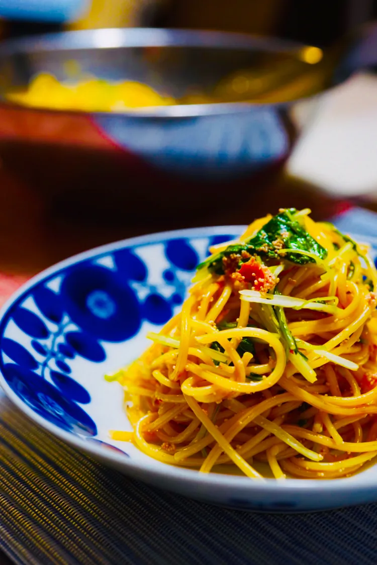 辛子明太子と水菜のペペロンチーノ✨✨✨余りのパスタを使う場合。|イチロッタさん