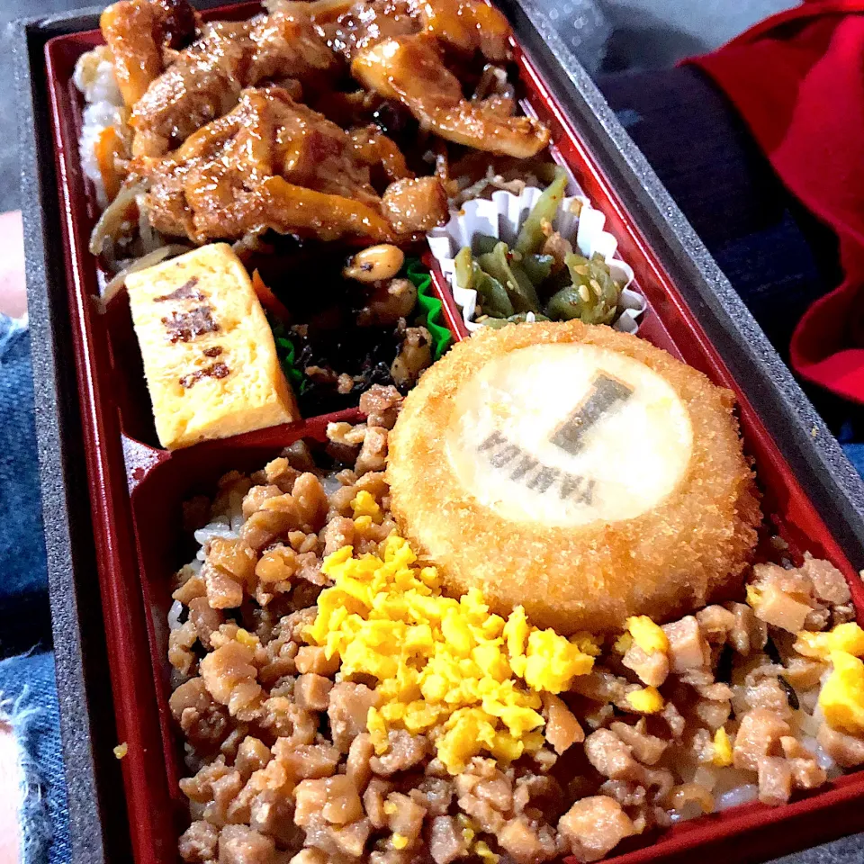 Snapdishの料理写真:哲人が大好きなそぼろ弁当 / 神宮球場|Rickey Pierreさん