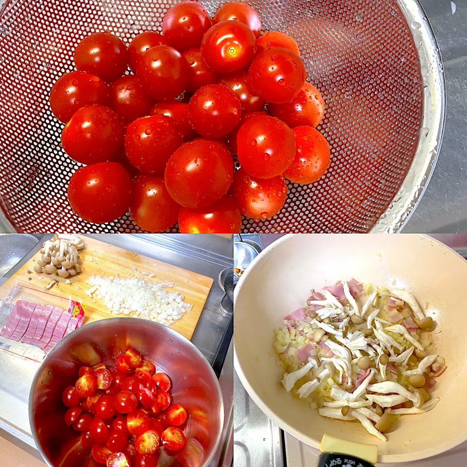 フレッシュミニトマトパスタ🍅調理過程|かなママさん