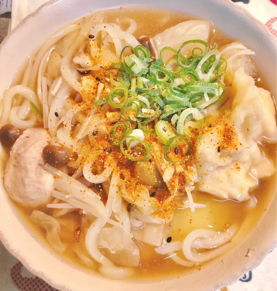 昨夕の「すいとん」にチンした冷凍うどんを、ドォーン😄お腹に優しい立派な昼ごはんになりました😋|海斗さん