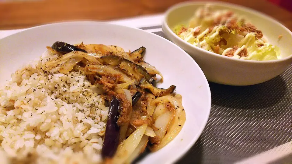 Snapdishの料理写真:ﾂﾅと茄子の味噌炒め丼～
の晩ごはん✨|kaz(*･ω･)さん