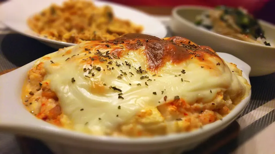 はんぺんと豆腐のｷﾑﾁｰｽﾞｸﾞﾗﾀﾝ～
の晩ごはん✨|kaz(*･ω･)さん