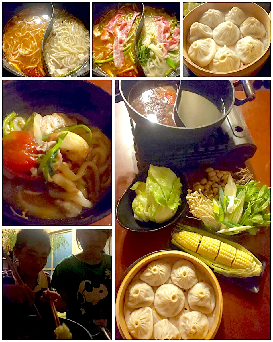 Today's dinner🍴小籠包･2色鍋<醤油&ﾋﾟﾘ辛de芹香る豚しゃぶ>･ﾎﾜｲﾄｺｰﾝ|🌈Ami🍻さん