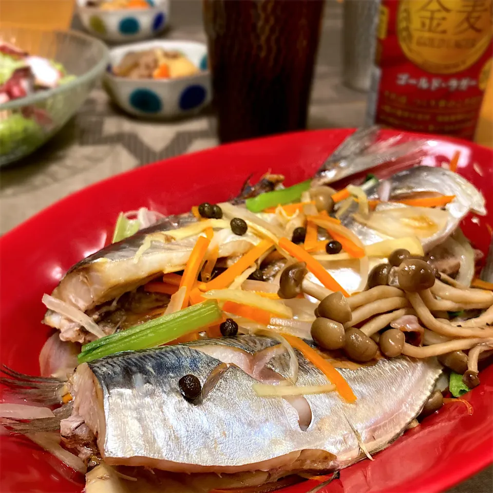 鯵の香味蒸し　実山椒醤油をかけて|むぎこさん