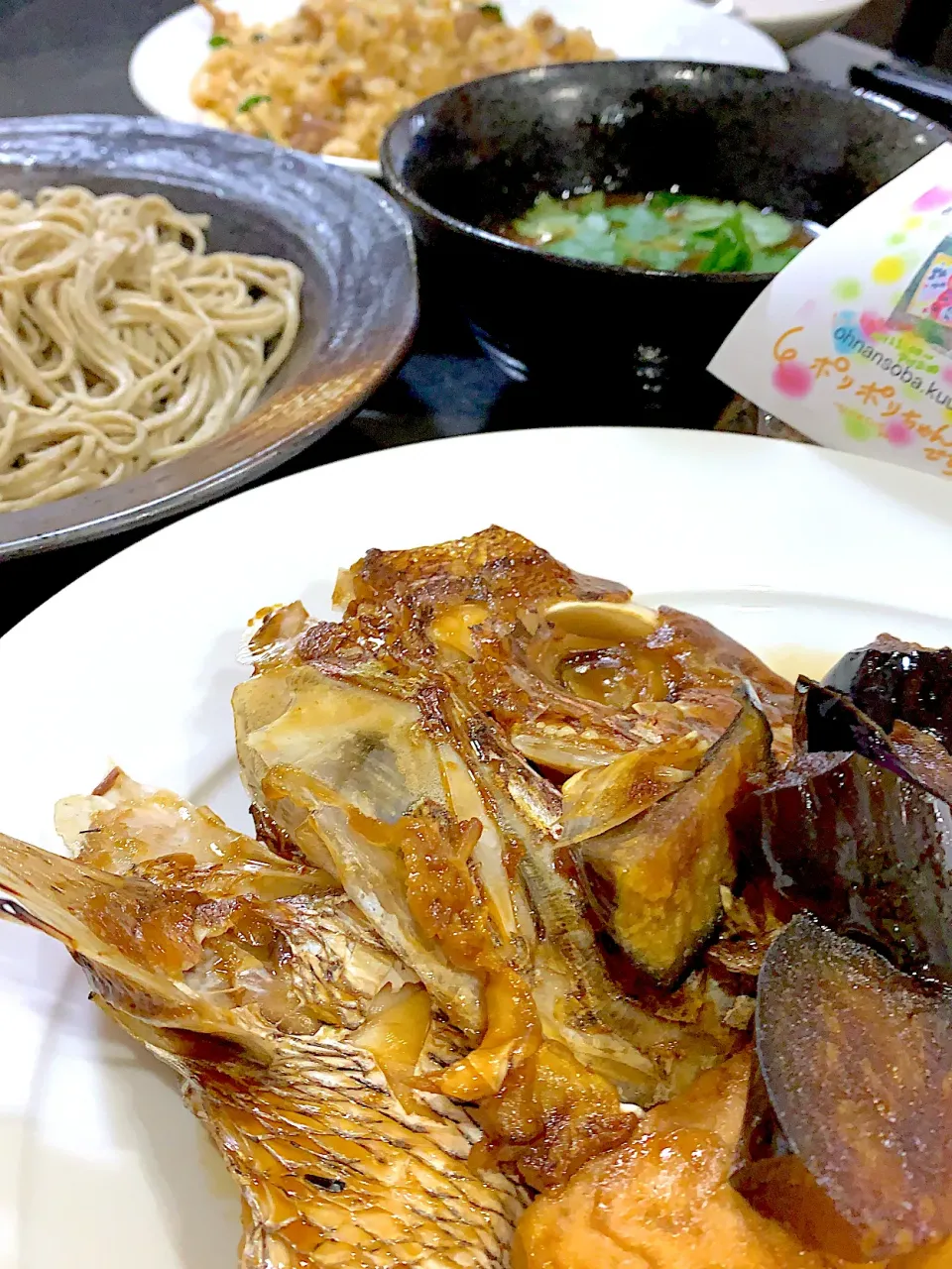 晩ご飯（╹◡╹）♡鯛あら炊きと愉快な蕎麦たち⛩|Lucky克子ちゃんさん