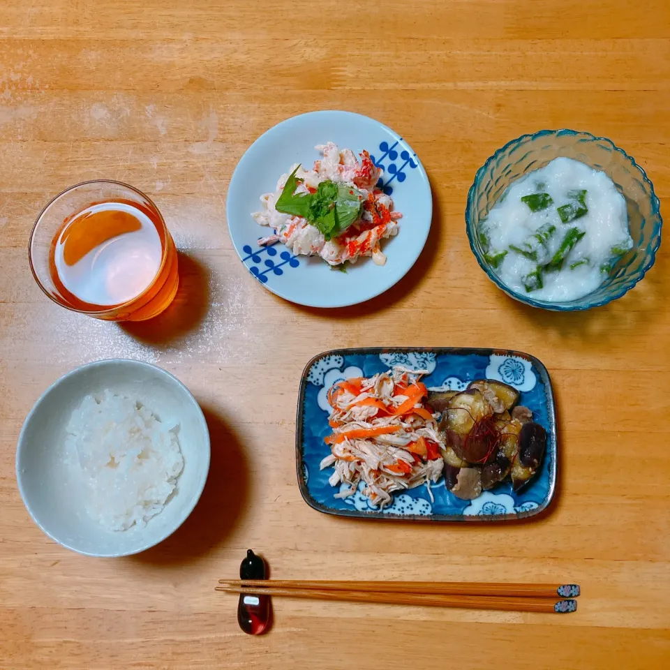 ささみと人参のマリネ🥕茄子と豚肉の甘辛煮🍆|ちゃみこさん