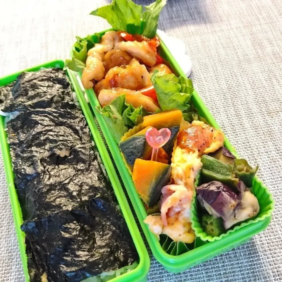 Snapdishの料理写真:9/24鶏むね肉の甘酢あんかけと海苔弁当|Reikoさん