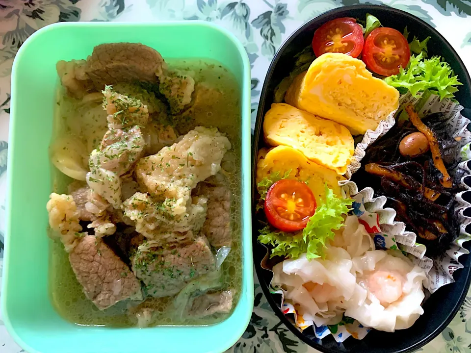 【パパ弁当】最近はまってる炊飯器で作る牛肉のにんにく＆岩塩煮込み|まりっぺさん