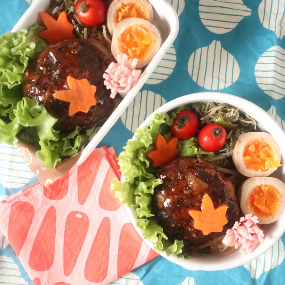 中学生男子年子弁当🍱ハンバーグ🍁|なかじー。さん