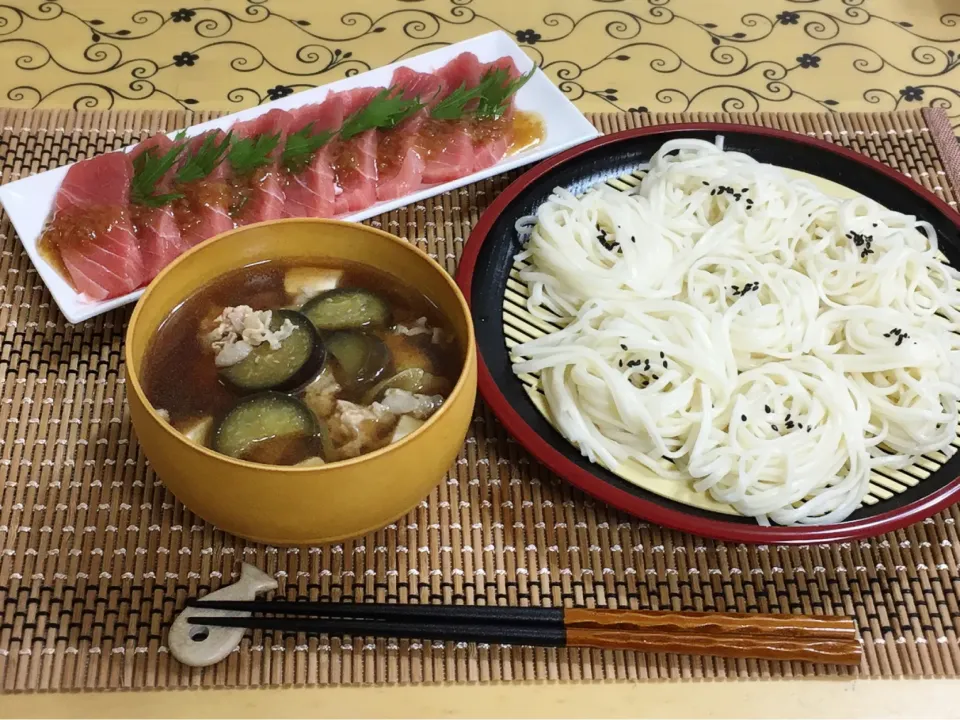 暖かい付けうどん＆マグロ～夕飯|チムニーさん