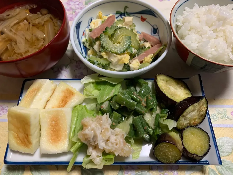 朝ごはん、ゴーヤチャンプル、はんぺん、茄子|Isimura Hidekiさん