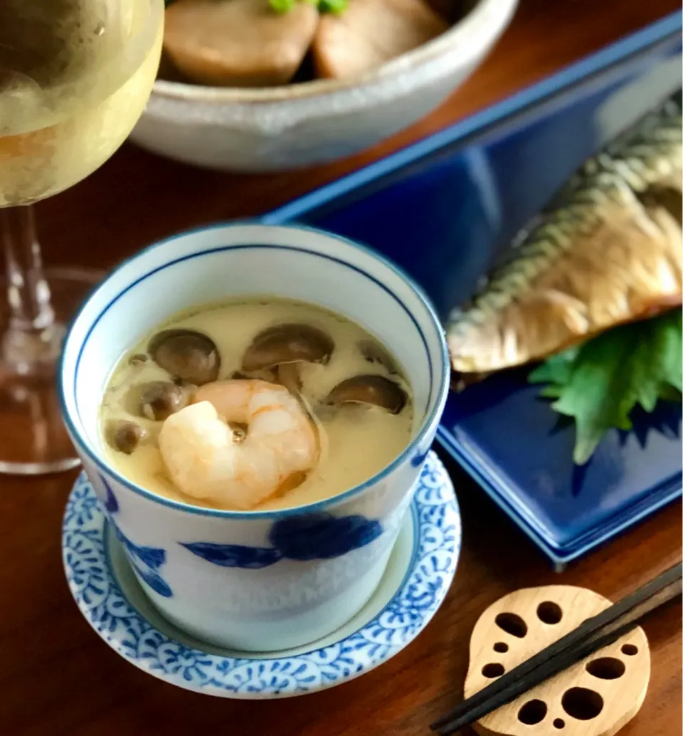 しめじと海老の茶碗蒸し　　　　　　　Shimeji and shrimp chawanmushi|マユマユさん