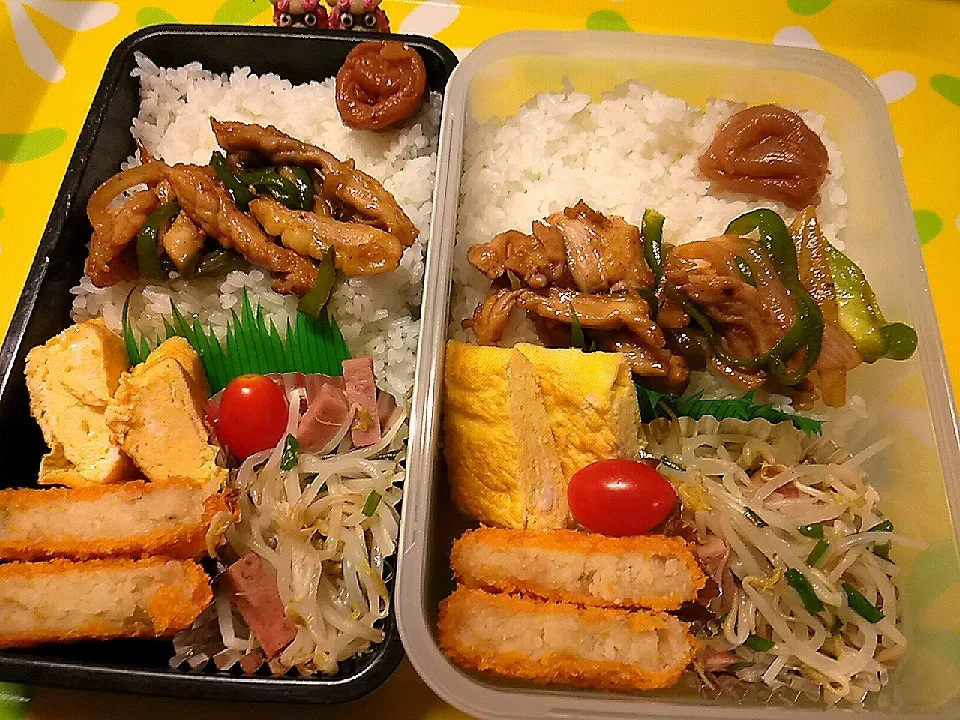 Snapdishの料理写真:夫弁当、息子弁当|みどりさん