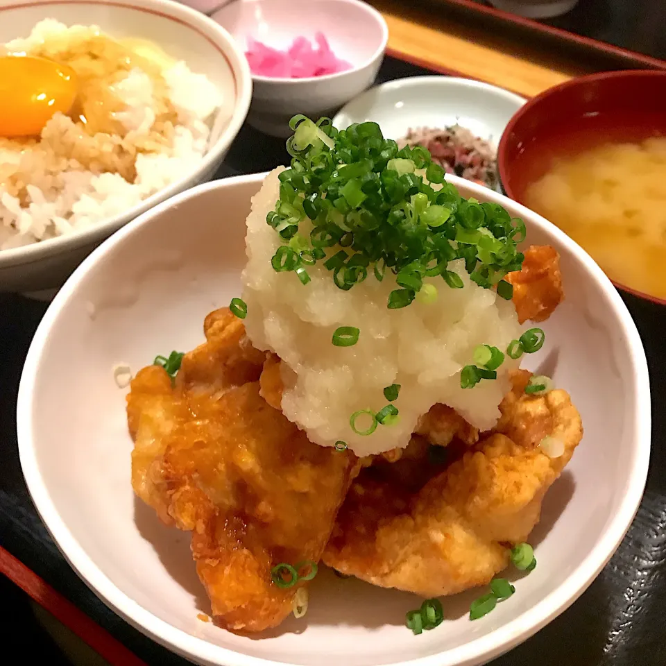 とりカラおろしポン酢定食@のみた家三平(月島)|塩豚骨さん