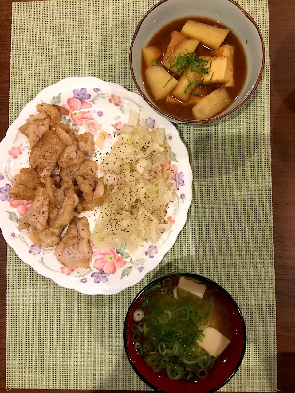 豚肉のバター醤油炒め、厚揚げと長芋の味噌煮|浜@ちゃんさん