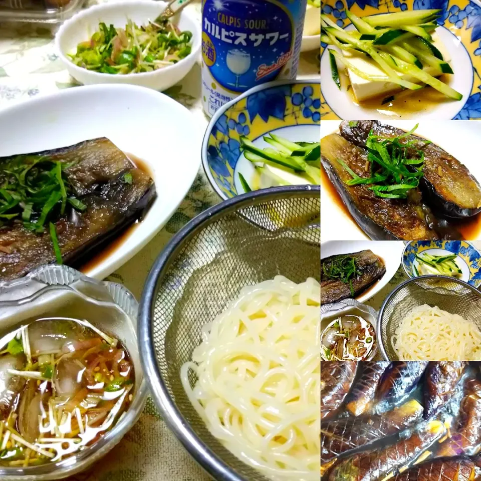 至高の茄子の煮浸し＆塩ダレ冷や奴＆稲庭うどん＆カルピスサワー|うたかた。さん