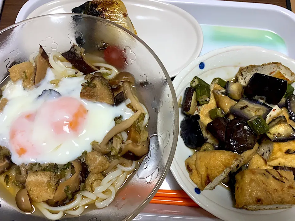 お月見ぶっかけうどんとナスとがんものめんつゆ煮！|あんこさん